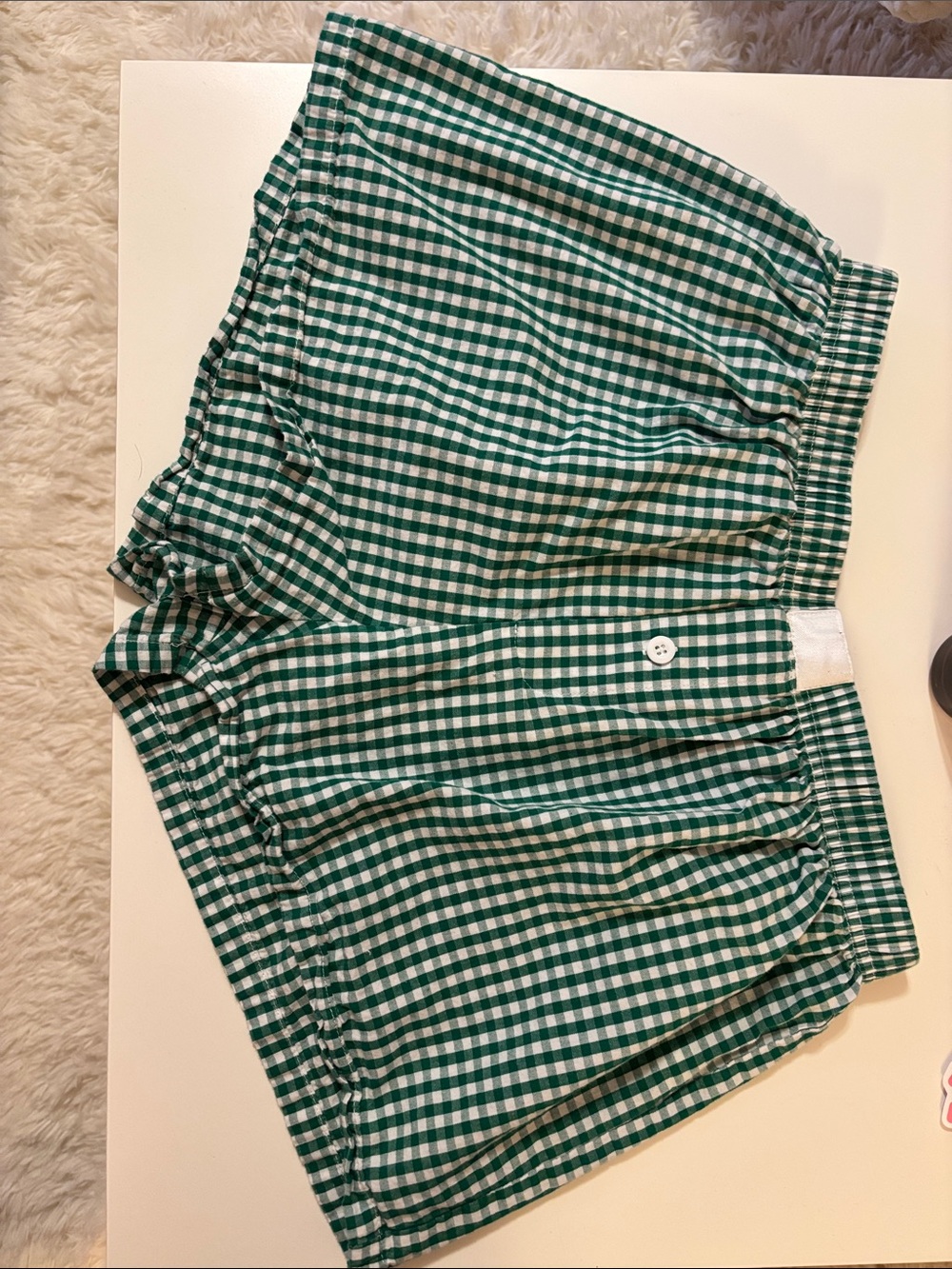 Green and White Gingham Elastic Waist Shorts